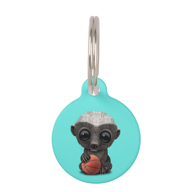 Baby Honey Badger Playing With Basketball Pet Tag (Front)