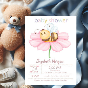 Baby Honey Bee Flower Dots Baby Shower  Invitation
