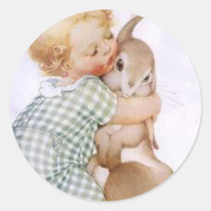 Baby Hugging Easter Bunny Classic Round Sticker