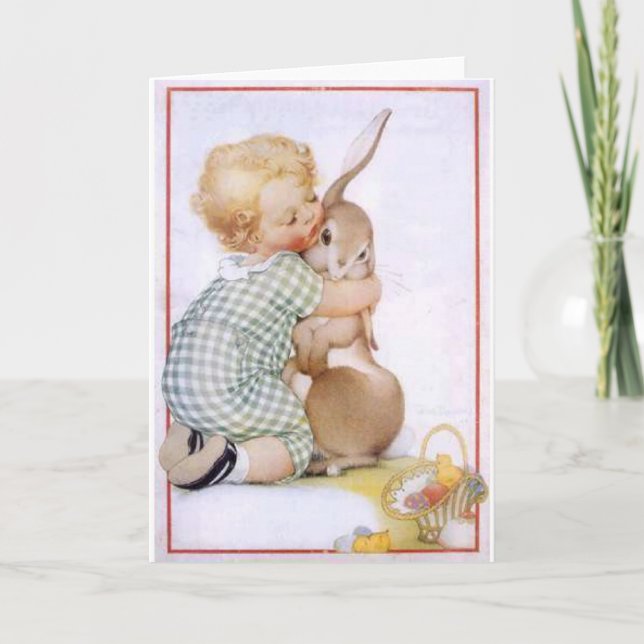 Baby Hugging Easter Bunny Holiday Card (Front)