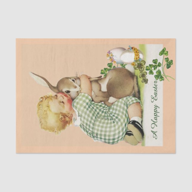 BABY HUGGING EASTER BUNNY, Pink  Tissue Paper (Front)