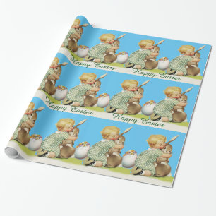 BABY HUGGING EASTER BUNNY ,Sky Blue Wrapping Paper