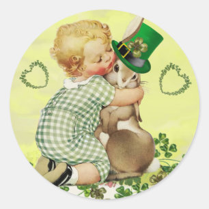 BABY HUGGING RABBIT IRISH ST. PATRICK'S DAY PARTY CLASSIC ROUND STICKER