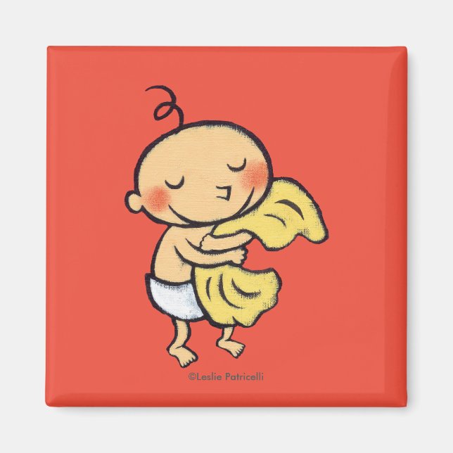 Baby Hugging Soft Yellow Blanket Magnet (Front)