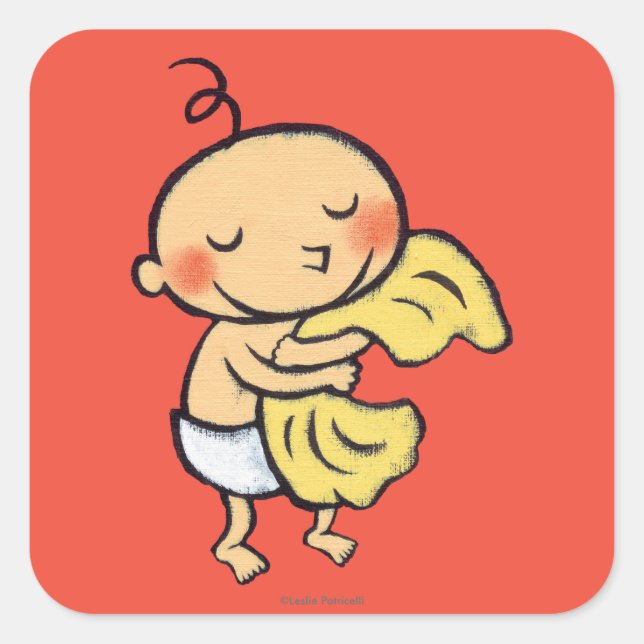 Baby Hugging Soft Yellow Blanket Square Sticker (Front)