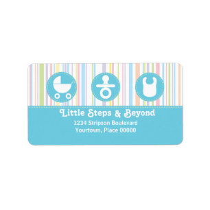 Baby Icon Trio Stripes Blue Address Label
