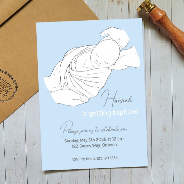 Baby Illustration Baptism Christening Invitation (Creator Uploaded)