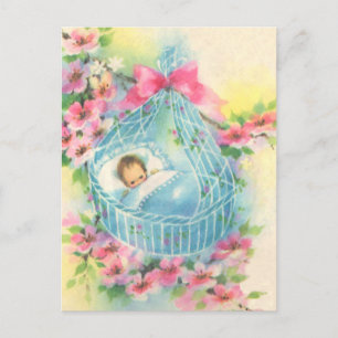 Baby in a Blue Basket Postcard