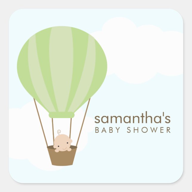 Baby in Balloon Baby Shower Square Sticker (Front)