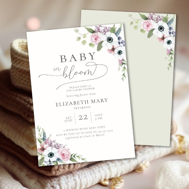 Baby in Bloom Anemones Frame Floral Baby Shower Invitation (Creator Uploaded)