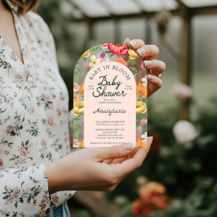 Baby in Bloom Arch Bold Floral Garden Baby Shower Acrylic Invitations