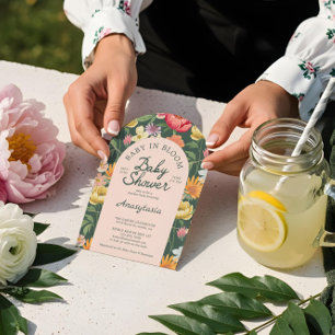 Baby in Bloom Arch Bold Floral Garden Baby Shower Invitation