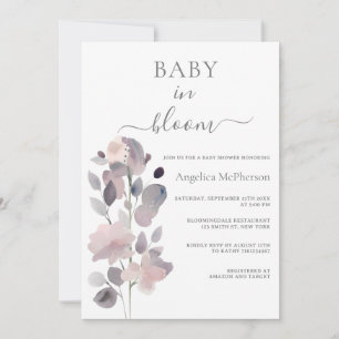 BABY IN BLOOM ASH PINK PASTEL PURPLE BLUSH FLORAL  INVITATION