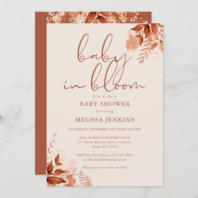 Baby In Bloom Autumn Fall Baby Shower Invitation (Front/Back)