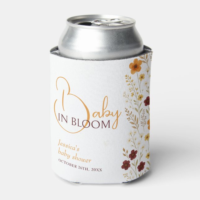 Baby in Bloom Autumn Wildflowers Baby Shower Can Cooler (Can Front)