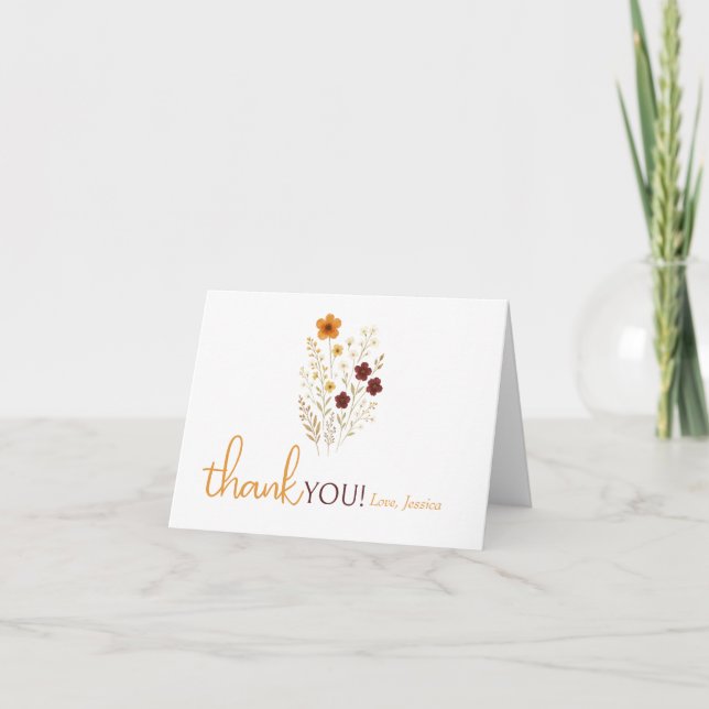 Baby in Bloom Autumn Wildflowers Baby Shower Thank You Card (Front)