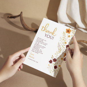 Baby in Bloom Autumn Wildflowers Baby Shower Thank You Card