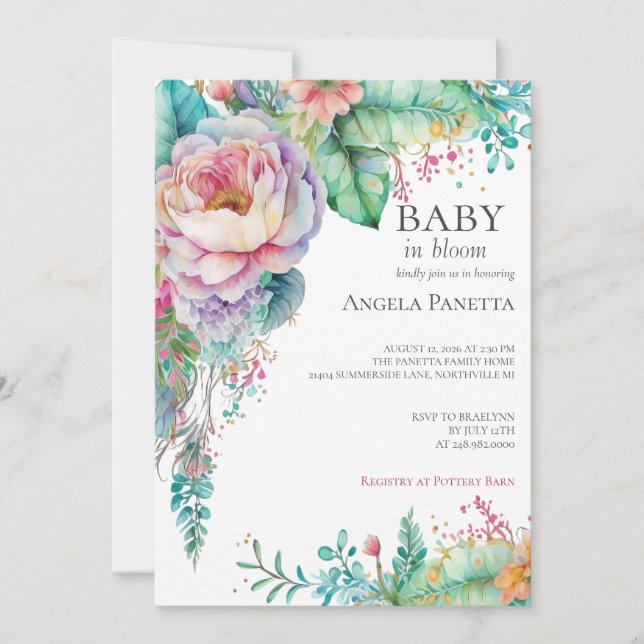 Baby in Bloom Baby Girl Baby Shower Invitation (Front)
