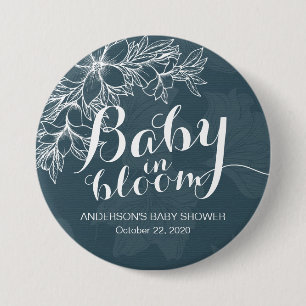 Baby in Bloom Baby Shower Blue White Floral Frame 7.5 Cm Round Badge