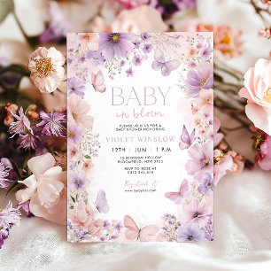 Baby in Bloom Baby Shower Butterfly Floral Purple  Invitation