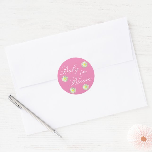 Baby In Bloom Baby Shower Classic Round Sticker (Envelope)