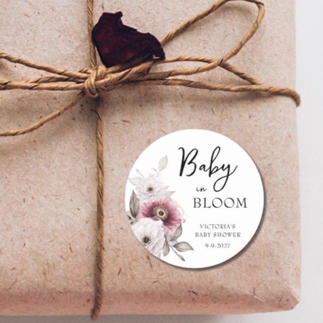 Baby in Bloom Baby Shower Classic Round Sticker (Creator Uploaded)