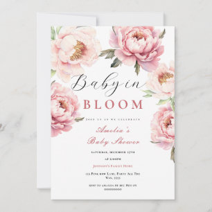 Baby in Bloom Baby Shower Elegant Pink Peonies Invitation