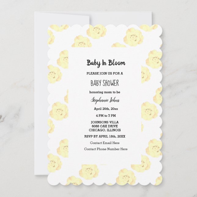 Baby In Bloom Baby Shower Elegant Rose Floral Cute Invitation (Front)