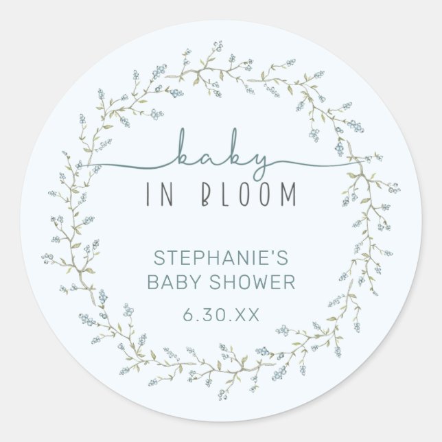 Baby in Bloom Baby Shower Favour Classic Round Sticker (Front)