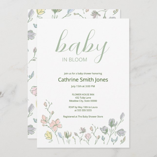 Baby in Bloom Baby Shower Gender Neutral Invitation (Front/Back)