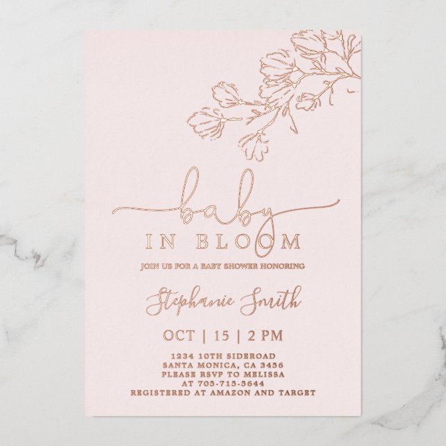 Baby In Bloom Baby Shower Girl Foil Invitation (Front)