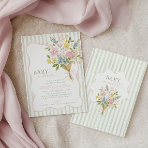 Baby in Bloom Baby Shower Green Pink Floral Invitation