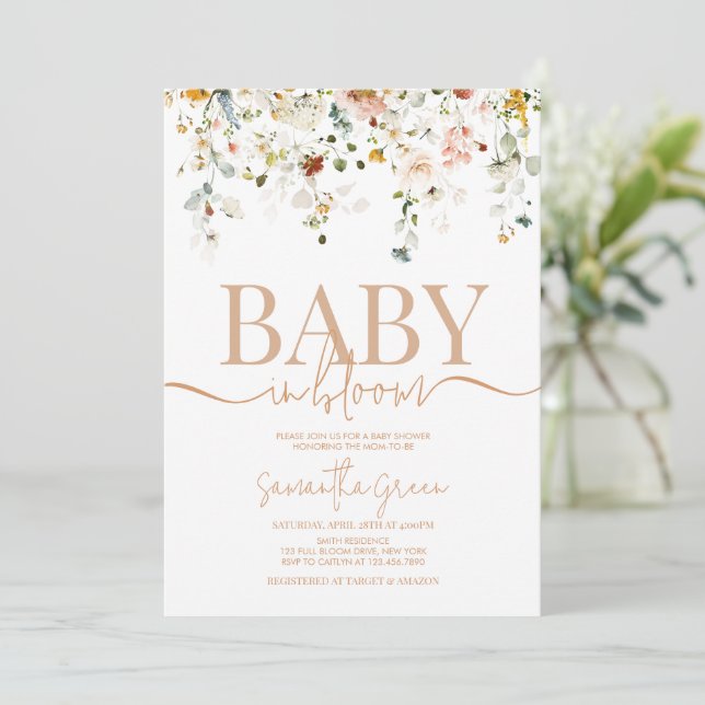 Baby in bloom Baby Shower Invitation (Standing Front)
