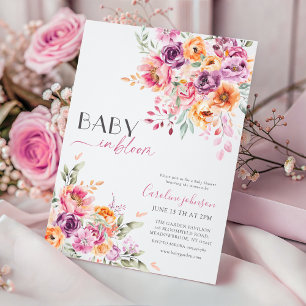 Baby in Bloom Baby Shower Invitation   Blush Pink 