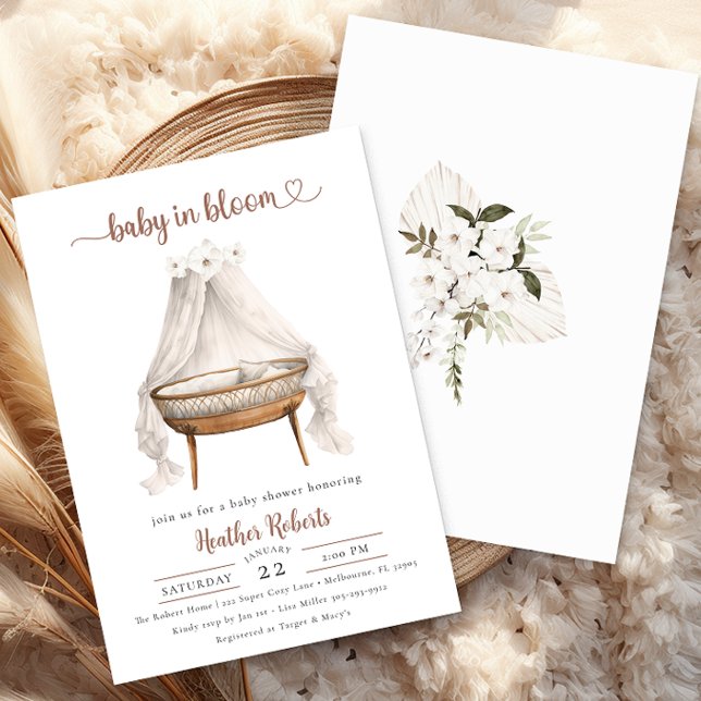 Baby in Bloom Baby Shower Invite Boho Neutral (Baby In Bloom Baby Shower Invitation)