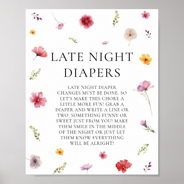 Baby in Bloom Baby Shower Late Night Diapers Game Poster (Front)
