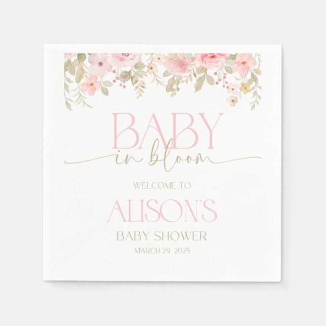 Baby in Bloom baby shower napkins. Baby girl Napkin (Front)