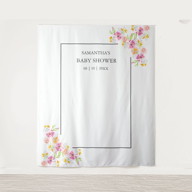 Baby in Bloom Baby Shower Photo Backdrop Tapestry (Front)