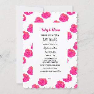 Baby In Bloom Baby Shower Pink Floral Roses Custom Invitation