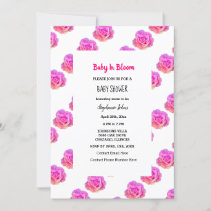 Baby In Bloom Baby Shower Pink Floral Roses Girl Invitation