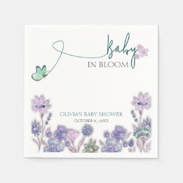 Baby In Bloom Baby Shower Purple Floral  Napkin