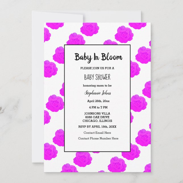 Baby In Bloom Baby Shower Purple Pink Girly Cute Invitation (Front)