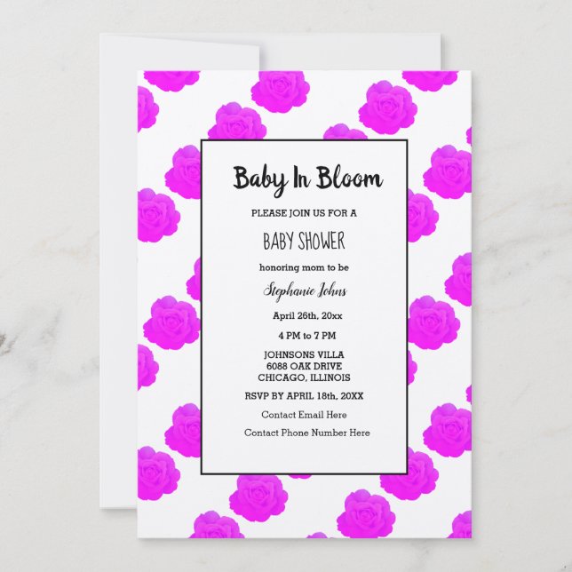 Baby In Bloom Baby Shower Purple Pink Kraft Cute Invitation (Front)