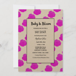 Baby In Bloom Baby Shower Purple Pink Kraft Cute Invitation