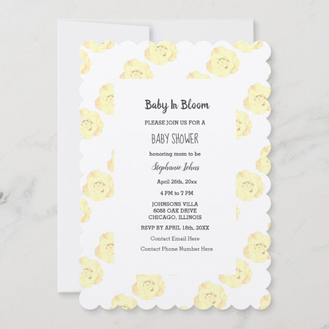 Baby In Bloom Baby Shower Rose Floral Grey Silver Invitation (Front)