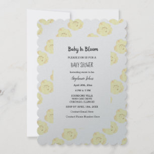 Baby In Bloom Baby Shower Rose Floral Grey Silver Invitation