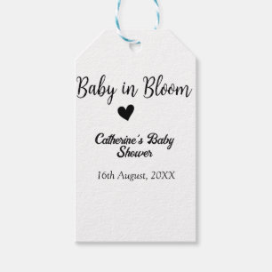 Baby in bloom baby shower simple black heart date gift tags
