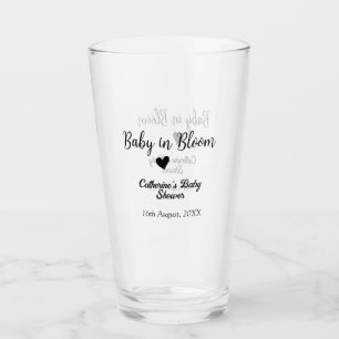 Baby in bloom baby shower simple black heart date glass