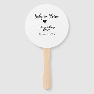Baby in bloom baby shower simple black heart date hand fan
