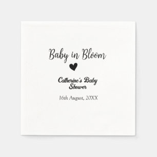 Baby in bloom baby shower simple black heart date napkin